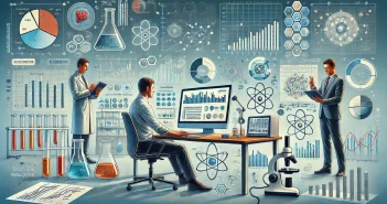 A professional banner image featuring elements of statistical analysis and data visualization. The scene includes graphs, charts, and data visualization tools in a laboratory setting. Researchers are seen analyzing data, with computers displaying analytical software, conveying themes of scientific research, expertise, and advanced data analysis.